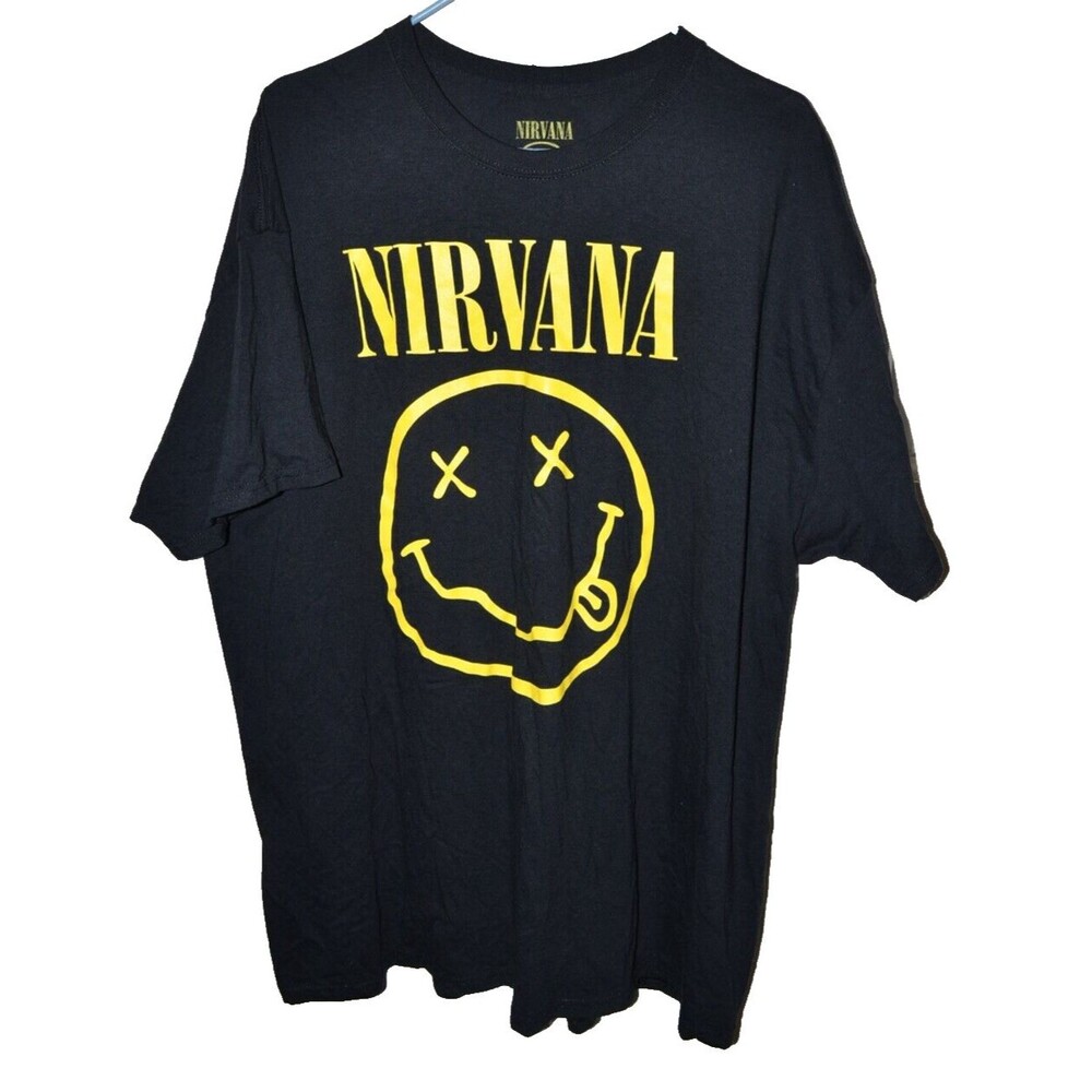 NIRVANA Faux Smile T‎ SHIRT XL  Black Mens X eyes tongue sticking out